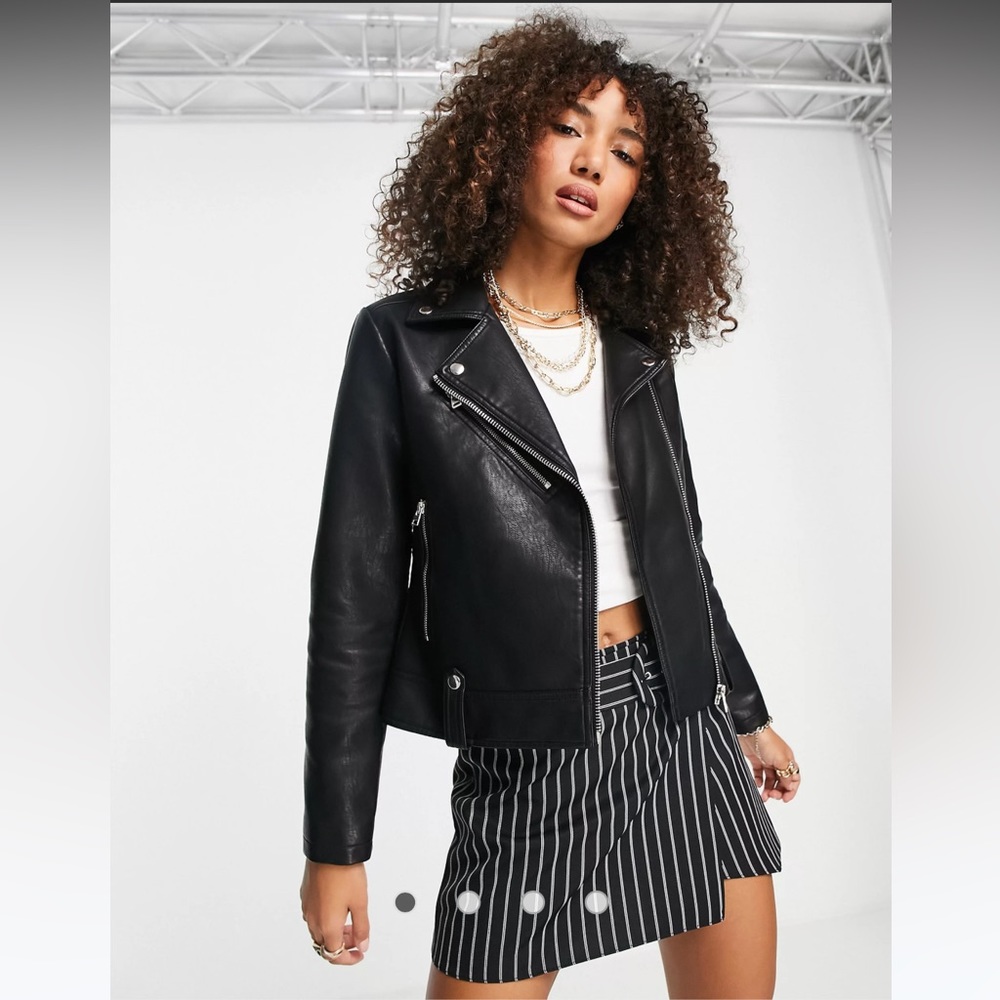Topshop leather jacket in black